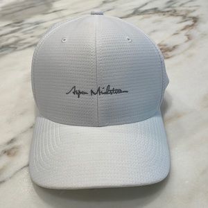 White flex fit hat with logo